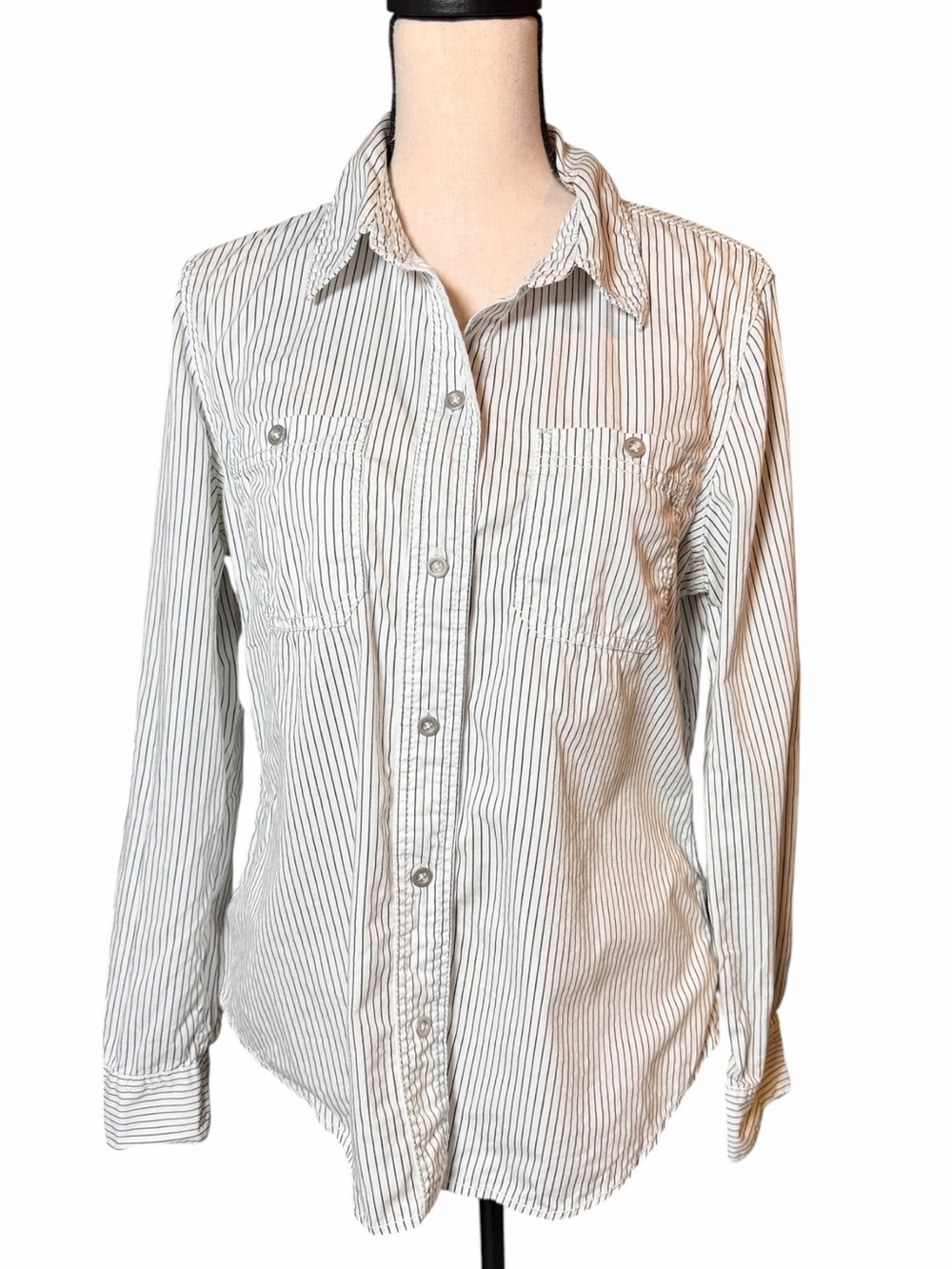 Seven7 Cotton Long Sleeve Striped Button Up Shirt with Chest Pockets Size Large